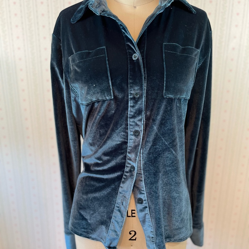 Velvet turquoise button down long sleeve.